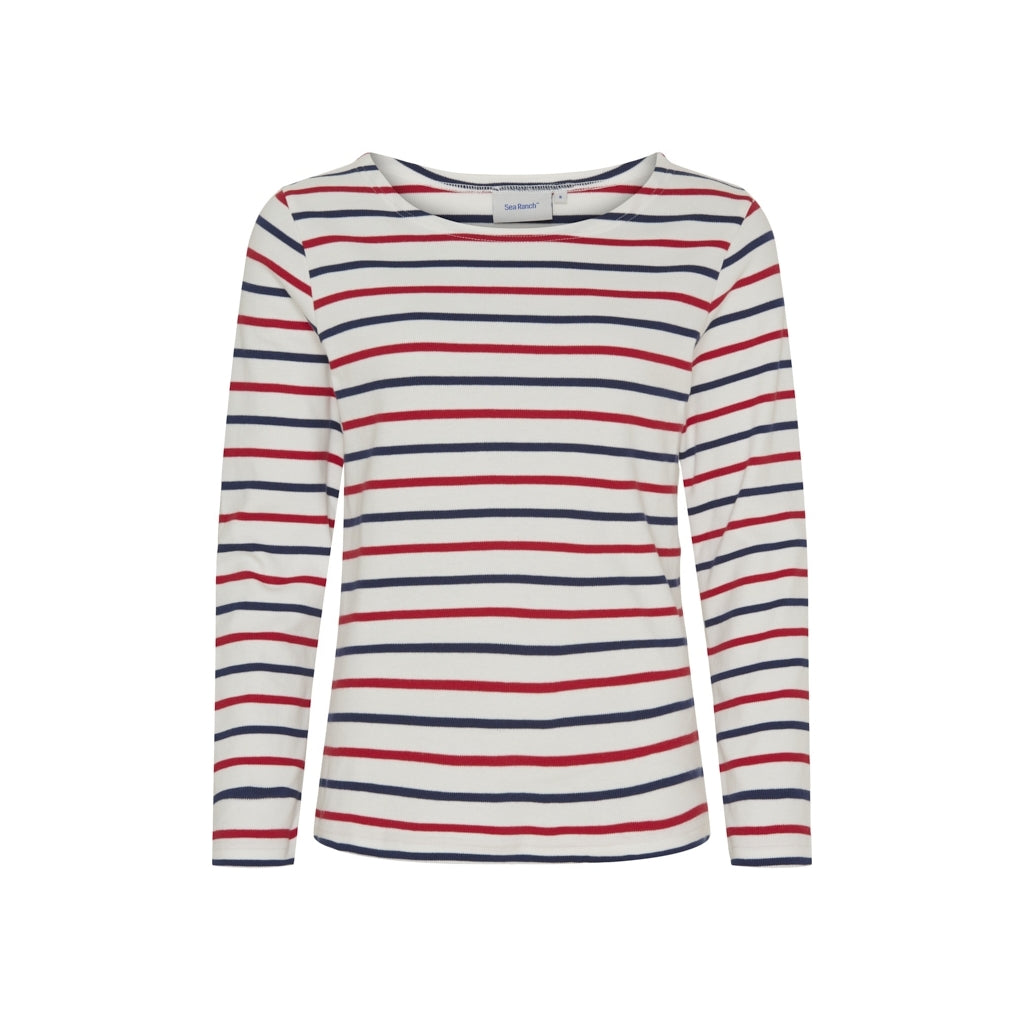 Sea Ranch Antibes Striped Long Sleeve Tee Long Sleeve Tee Pearl/SR Navy/Red