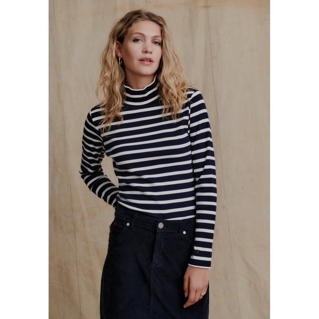 Redgreen Women Cherry Rollneck Long Sleeve Tee 168 Navy Stripe