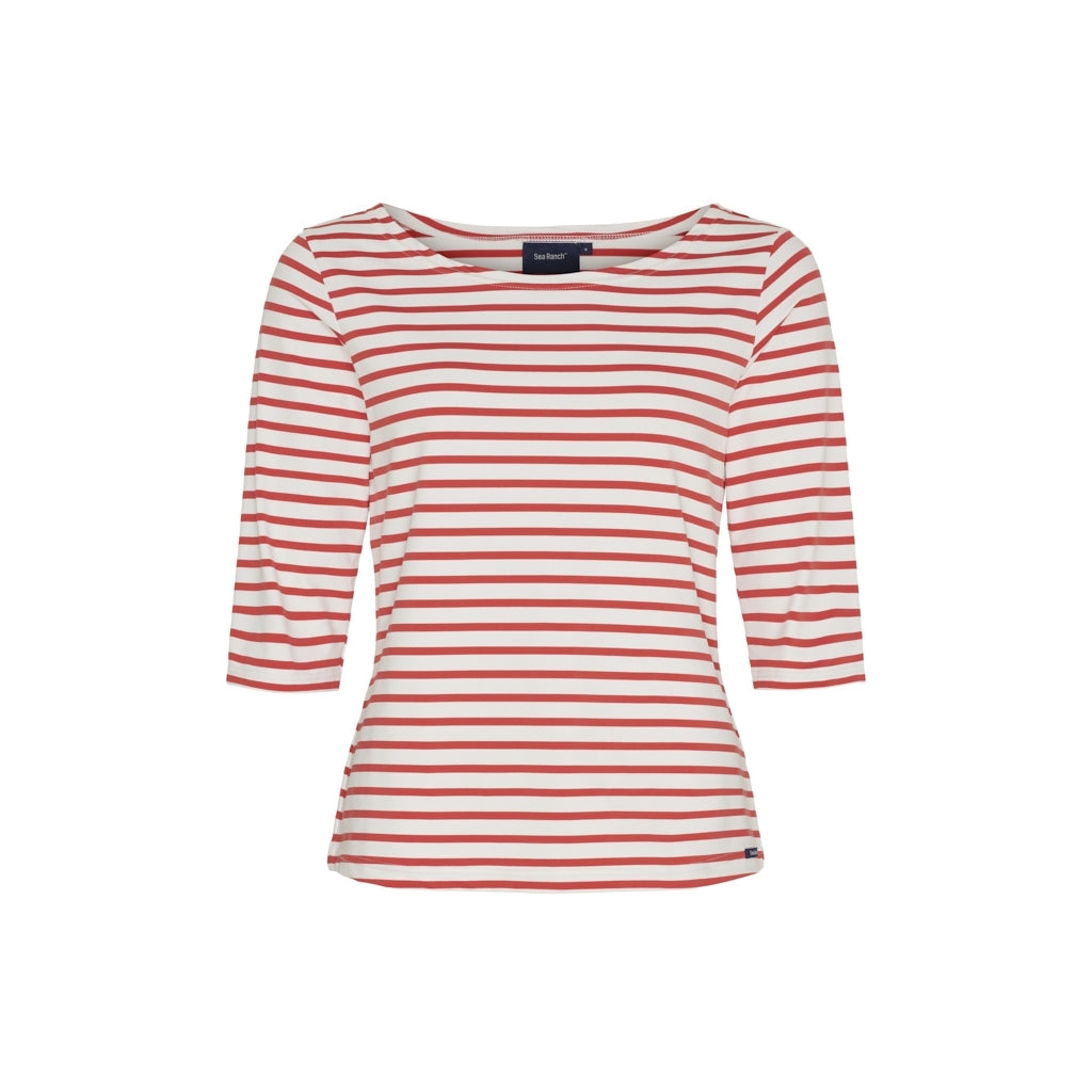Sea Ranch Marina tee with UV protection Long Sleeve Tee 1139 White / Poppy Red
