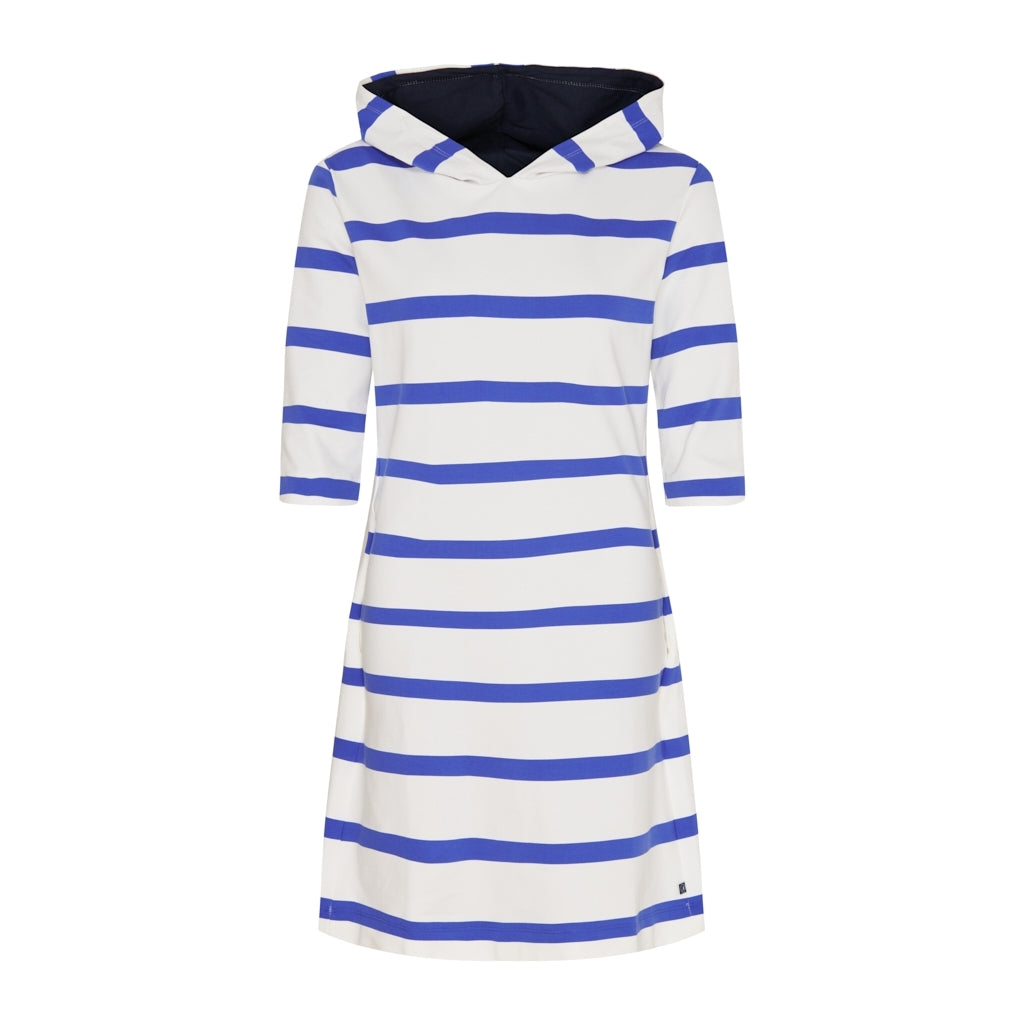 Ronja Striped 3 4 Sleeve Sweat Dress Pearl Alaskan Blue