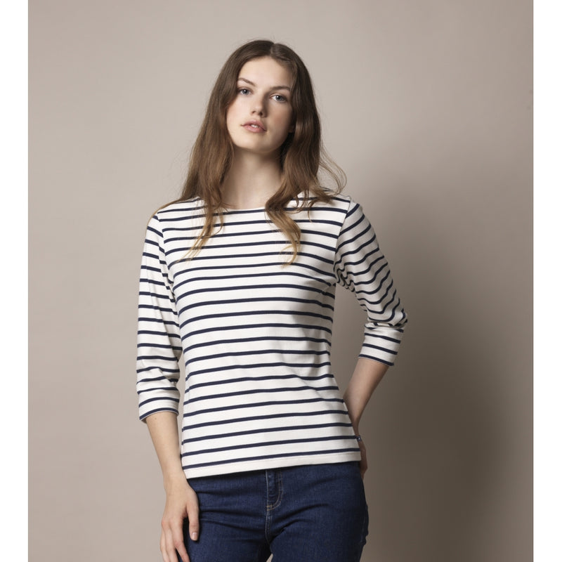 Cannes 3/4 sleeve Tee - Ecru/SR Navy –