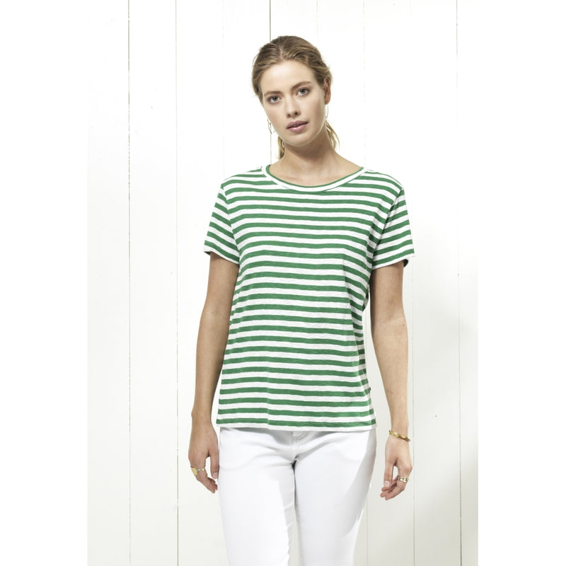 Redgreen Women Chanel T-shirt Short Sleeve Tee 175 Green Stripe