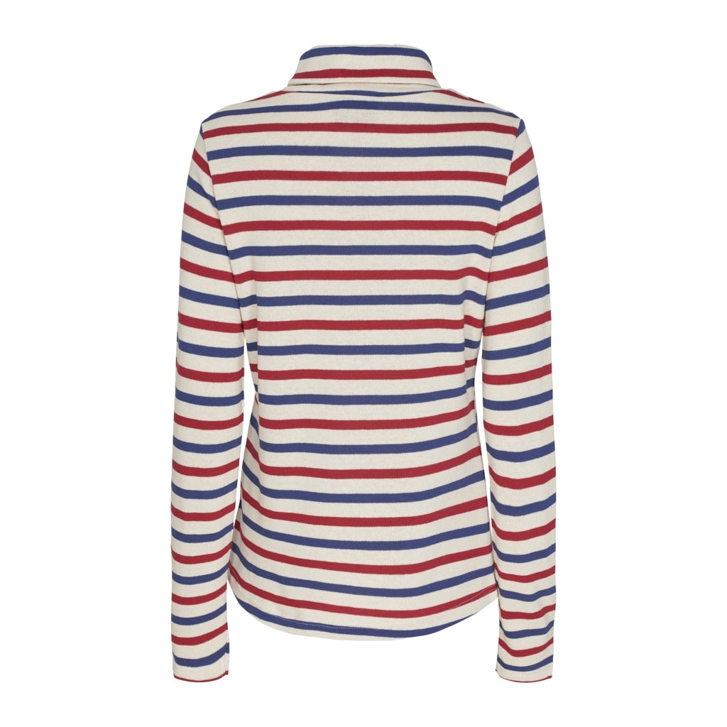 Sea Ranch Gabriela Turtleneck Breton stripe top Long Sleeve Tee Ecru/Twilight Blue/SR Red