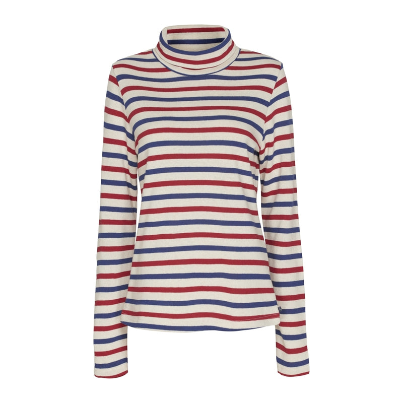 Sea Ranch Gabriela Turtleneck Breton stripe top Long Sleeve Tee Ecru/Twilight Blue/SR Red