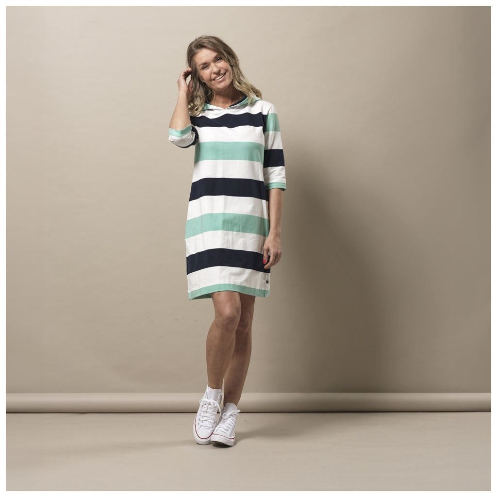 Sea Ranch Ronja Striped 3/4 Sleeve Sweat Dress Dresses / Shirts 5061 Mint Green / Pearl / Dark Navy