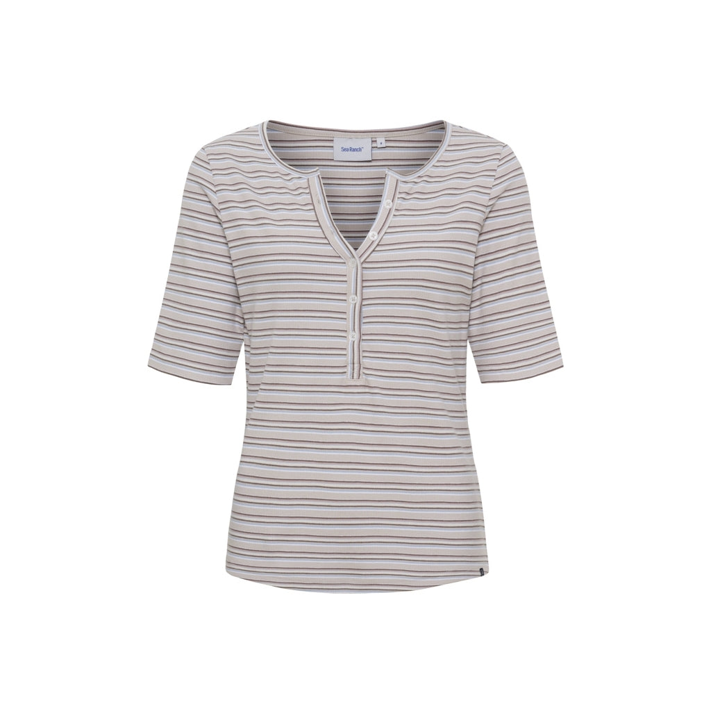 Sea Ranch SR_Mila Short Sleeve Tee 8013 Multistripe Oxford Tan
