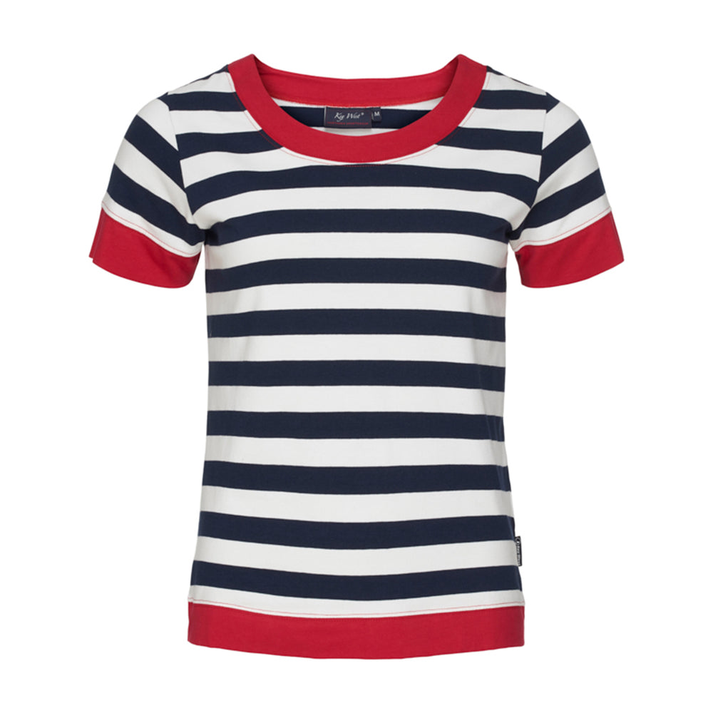 ◆SATUR◆ All Day Color Stripe Short Sleeve T-Shirt Navy Time and Tru Women's Striped Short Sleeve Slub Crew Neck T