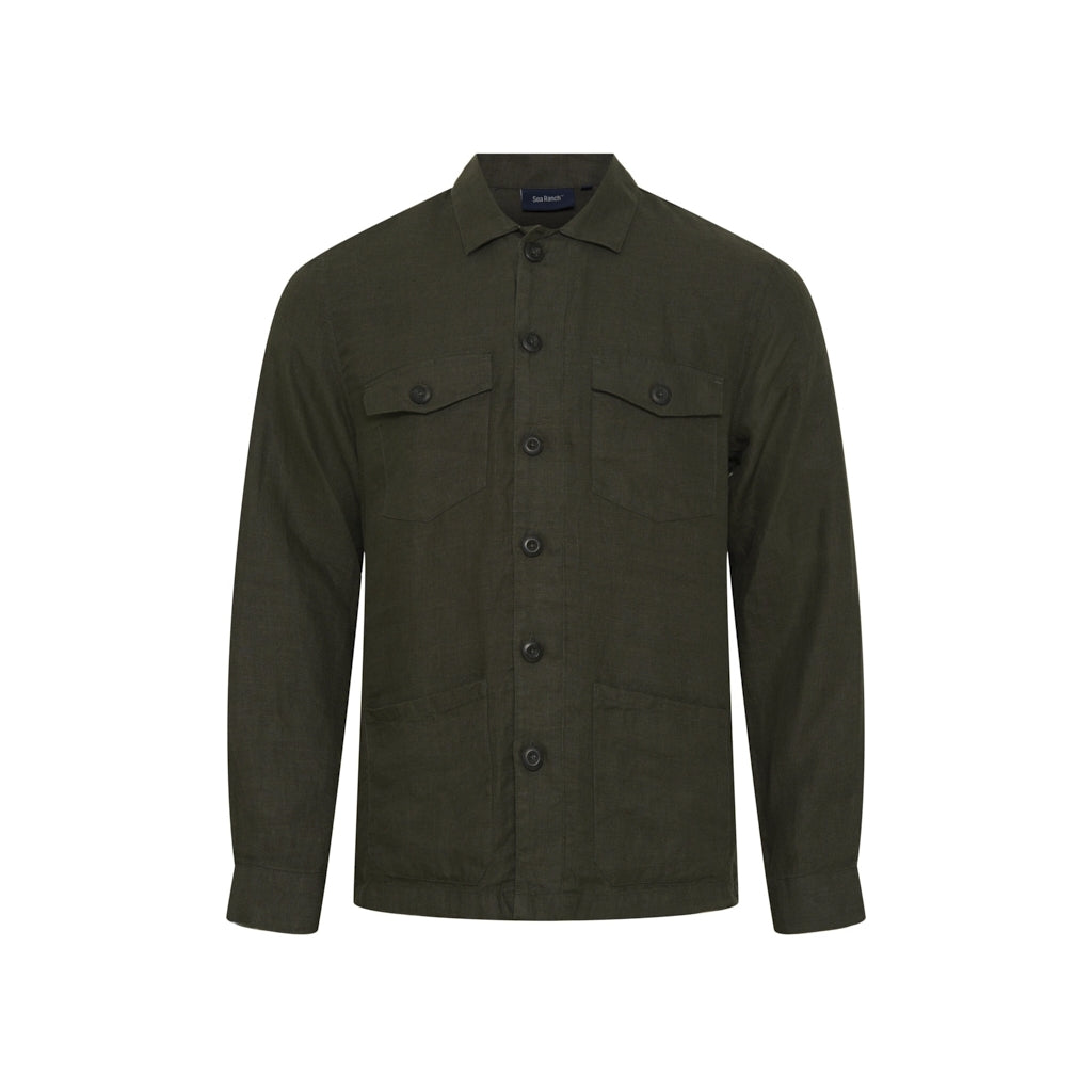 Sea Ranch Bo Linen Overshirt Shirts Dark Olive Green