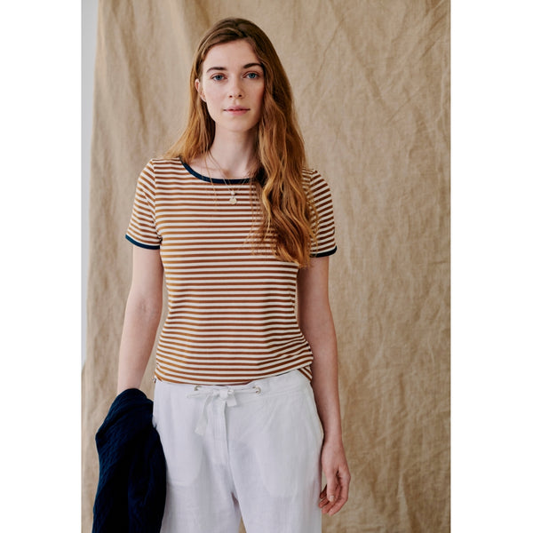 Redgreen Women Camilla T-shirt Short Sleeve Tee 128 Mid Brown Stripe