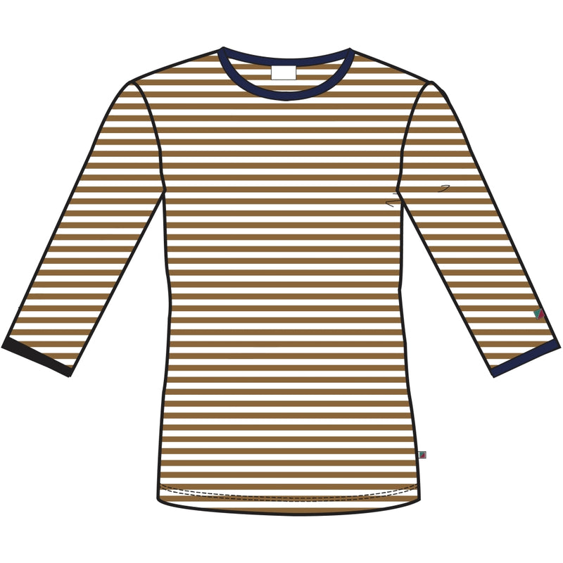 Redgreen Women Cornelia 3/4 Sleeve T-shirt Short Sleeve Tee 126 Light Brown Stripe