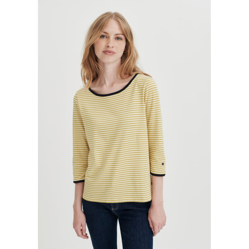 Redgreen Women Cornelia 3/4 Sleeve T-shirt Short Sleeve Tee 137 Mid Yellow Stripe