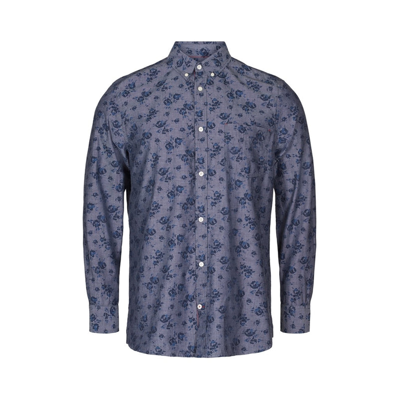 Elton Printed Long Sleeve Shirt - Indigo